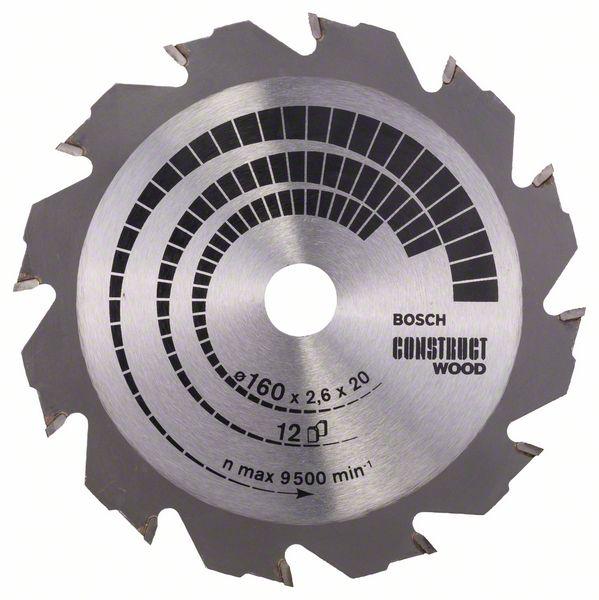 Bosch Kreissägeblatt Construct Wood, 160 x 20/16 x 2,6 mm, 12Z - 2608640630