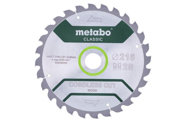 Metabo Sägeblatt "cordless cut wood - classic", 216x30 Z28 WZ 5° - 628284000
