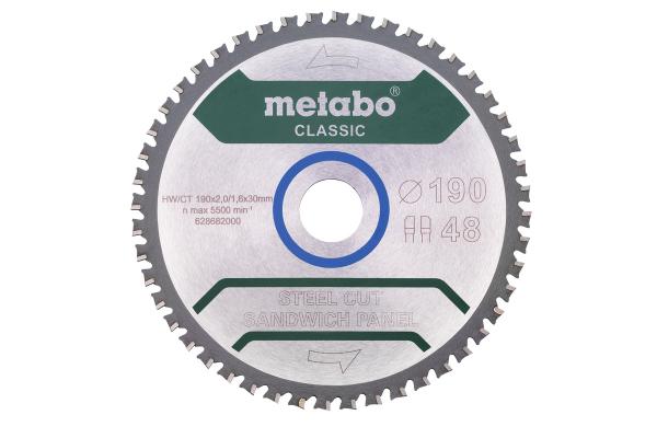 Metabo Sägeblatt "steel cut/sandwich panel - classic", 190x2,0/1,6x30 Z48 FZFA/FZFA 4° 628682000