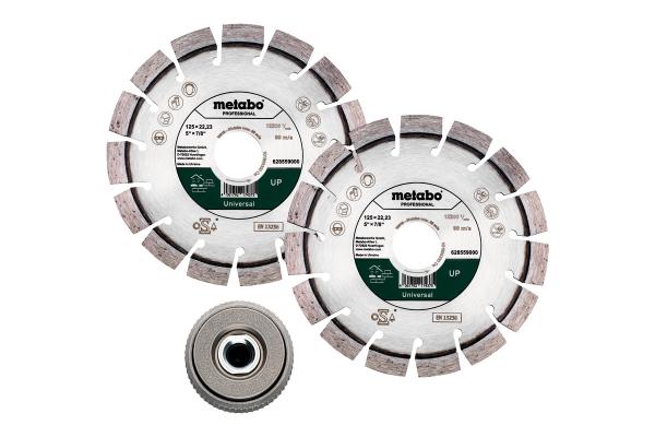 Metabo Set: 2xDiamanttrennscheibe 125x22,23mm, "UP" + 1xQuickspannmutter M 14 628582000