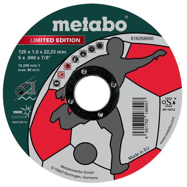 Metabo Metalltrennscheibe 125 x 1,0 x 22,23 mm, Inox, Trennscheibe, gerade Ausführung Limited Edition Soccer 10 Stück 616259000