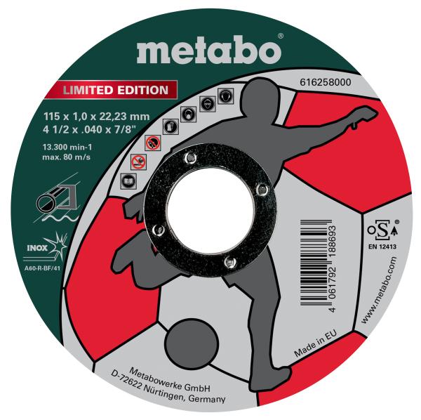 Metabo Metalltrennscheibe 115 x 1,0 x 22,23 mm, Inox, Trennscheibe, gerade Ausführung Limited Edition Soccer 10 Stück 616258000